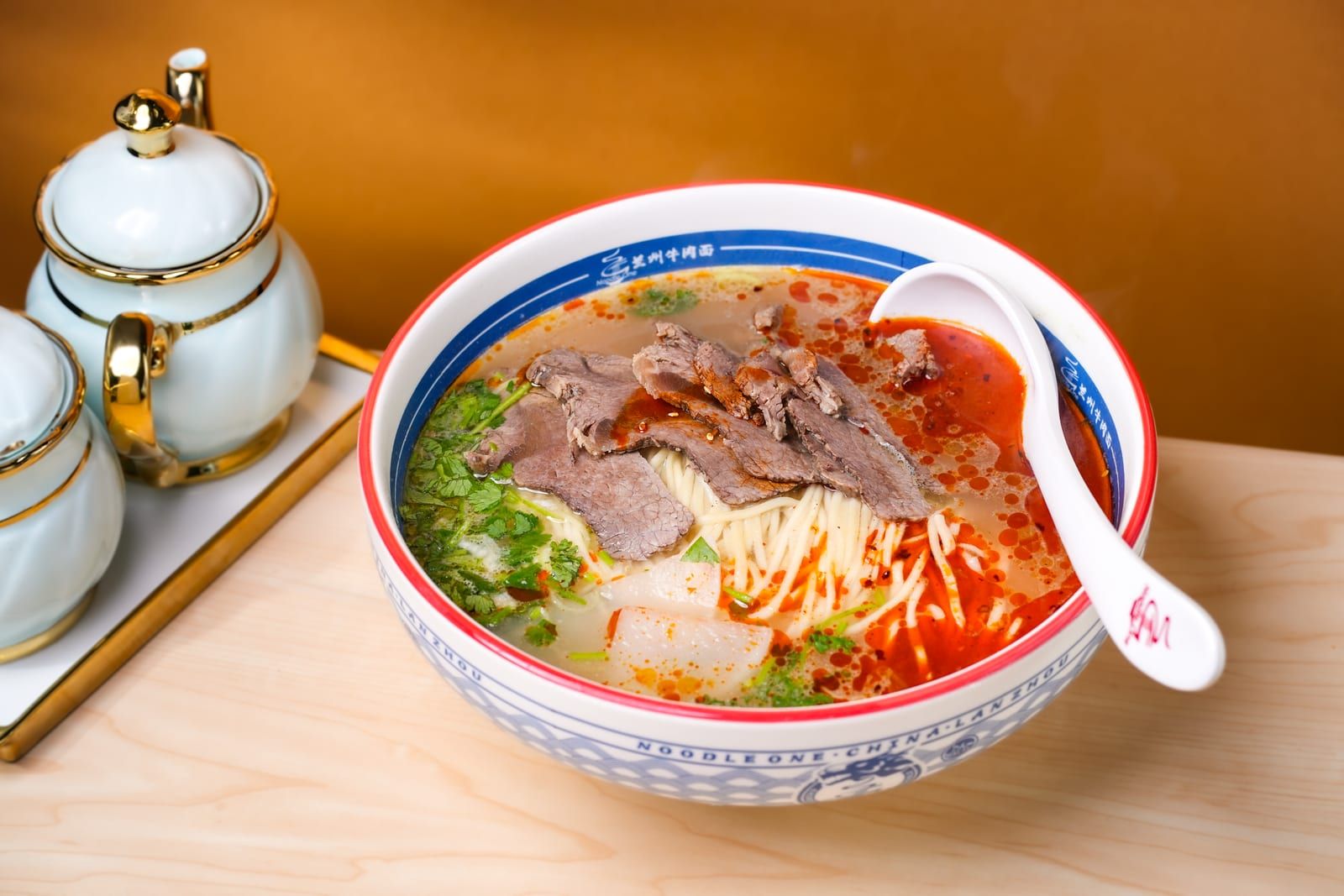 Signature beef noodle soup with hand-pulled noodles